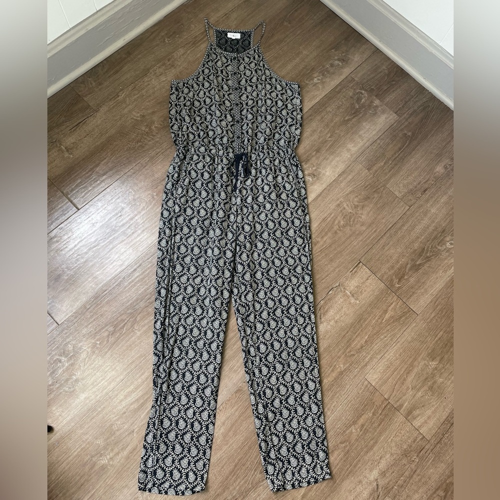 Lou & Grey Sleeveless Jumpsuit Black White Boho Festival Pockets ~ Size M - Picture 10 of 14